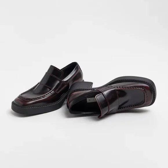 NIB! SOLD OUT COLOR! MIISTA KARINA BURGUNDY BRUSH OFF LEATHER LOAFERS sz38 - Picture 12 of 15